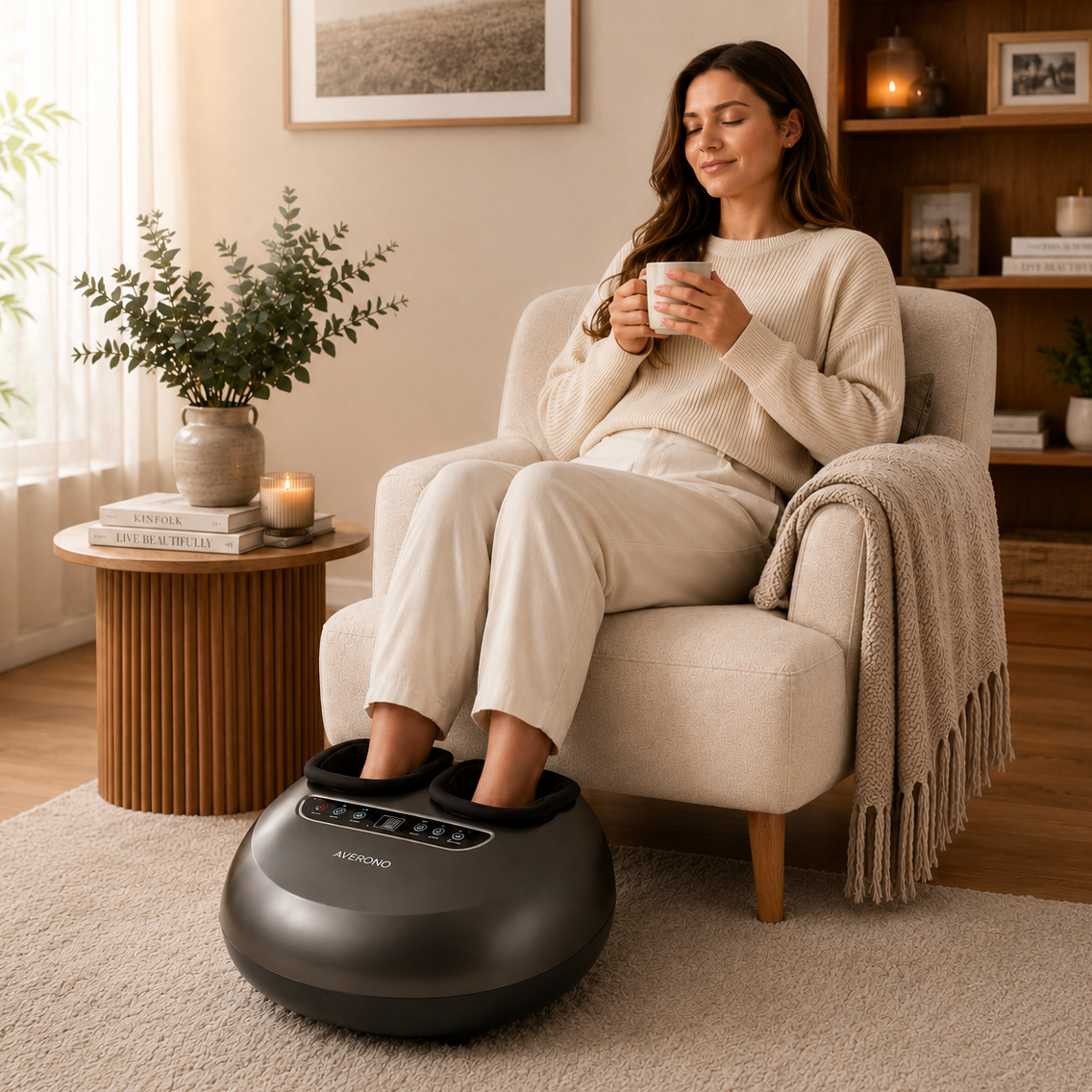 Heated Foot Massager with Air Compression, Kneading & Remote Control – Averono