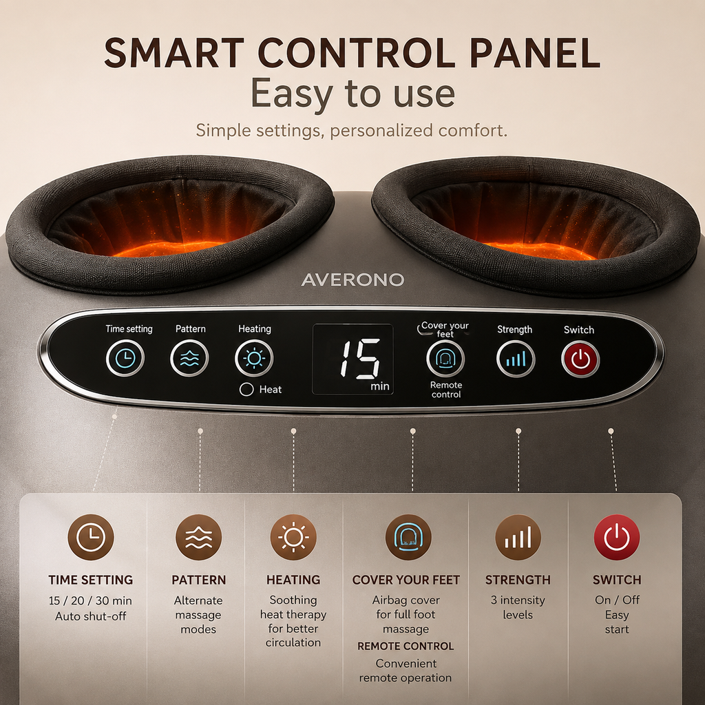 Heated Foot Massager with Air Compression, Kneading & Remote Control – Averono