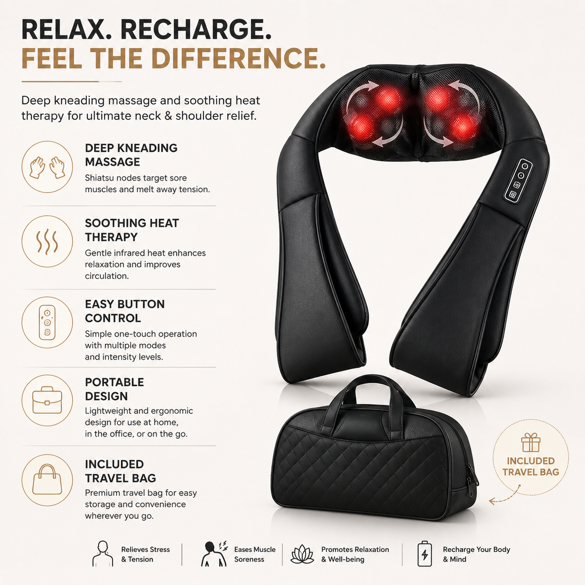 Heated Shiatsu Neck & Shoulder Massager – Averono