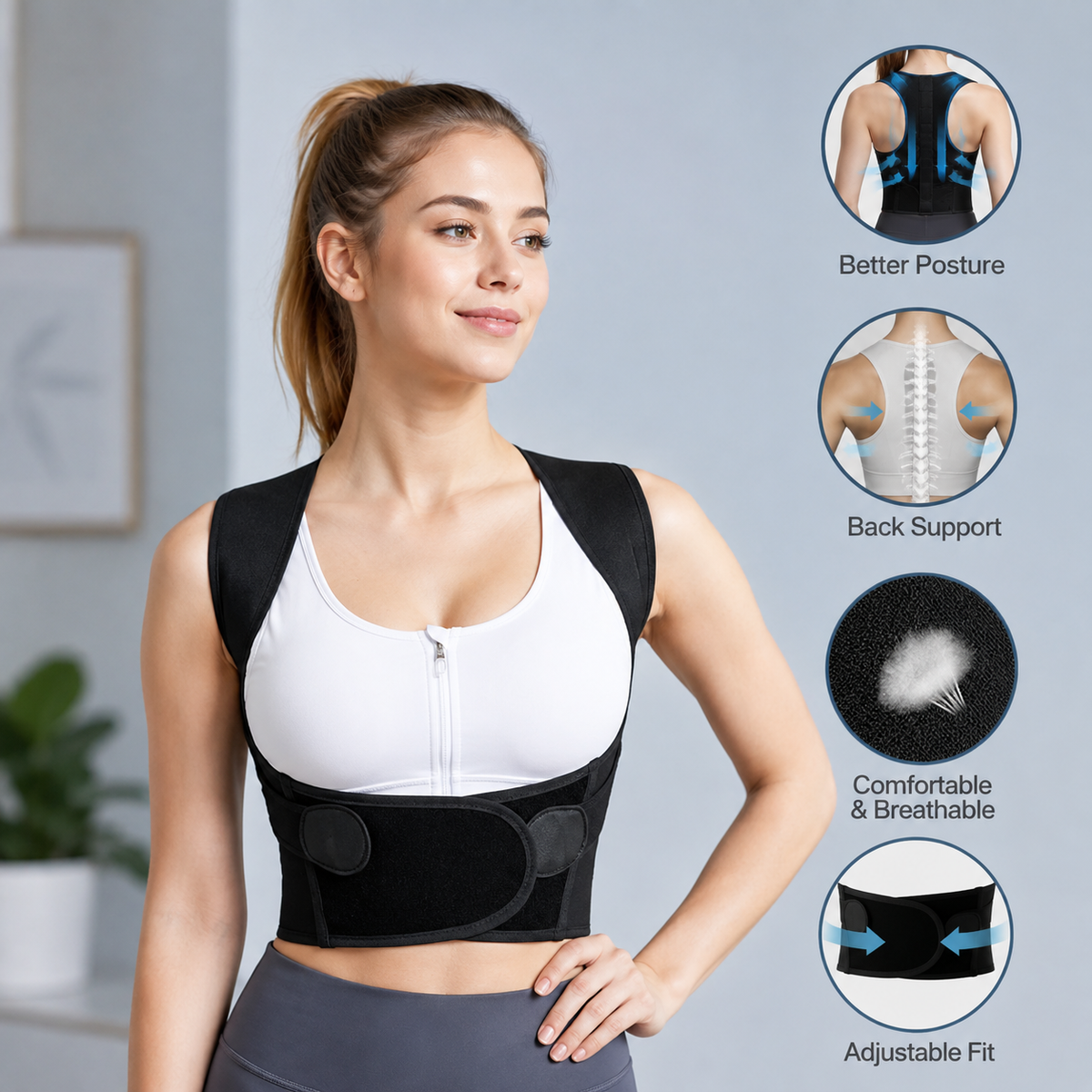 Adjustable Posture Support Brace with Back Support - Averono