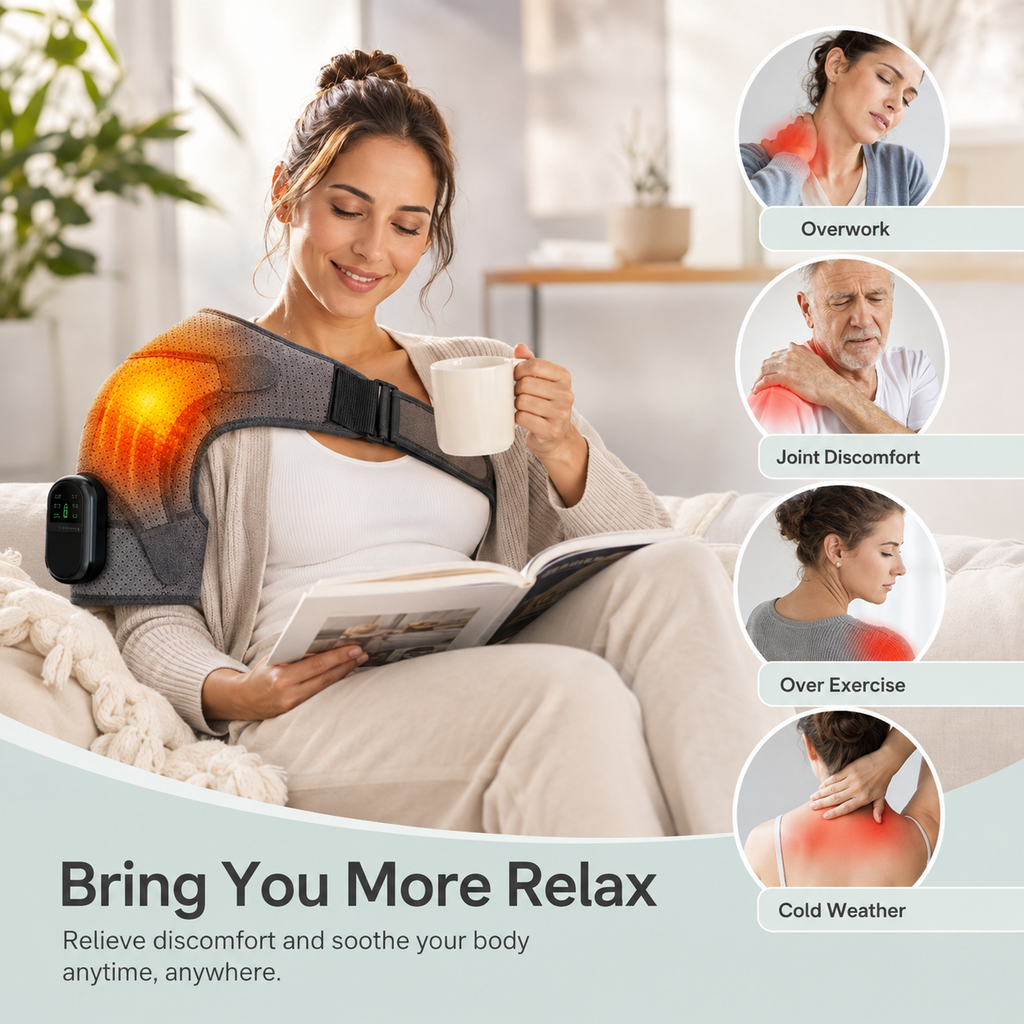 Rechargeable Heated Shoulder Wrap with Vibration Massage - Averono