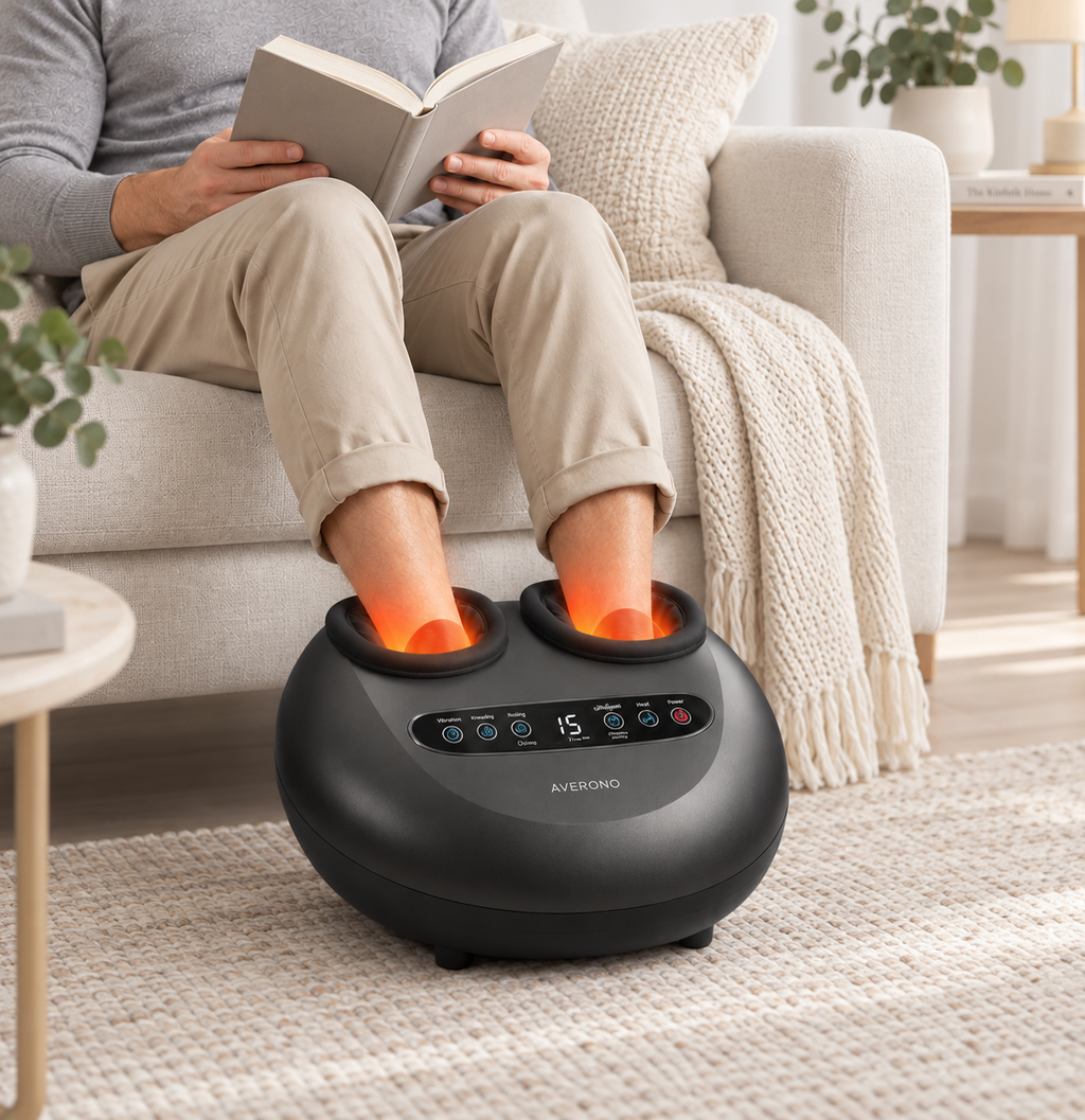 Heated Foot Massager with Air Compression, Kneading & Remote Control – Averono